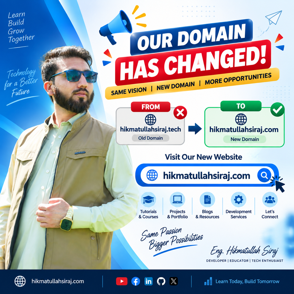 Our domain has changed from hikmatullahsiraj.tech to hikmatullahsiraj.com